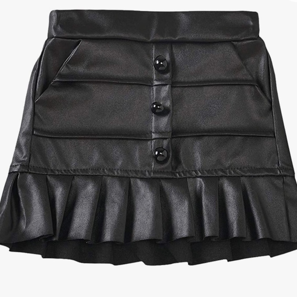 Baby Girl's Leather Skirt Pleated Mini Skort with Pocket Black